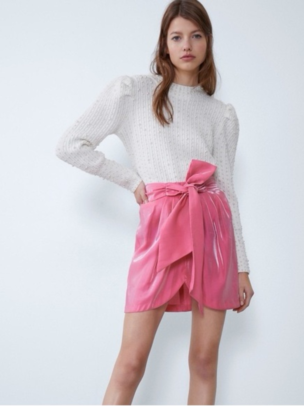Zara Shimmer Tie-Waist Mini Skirt